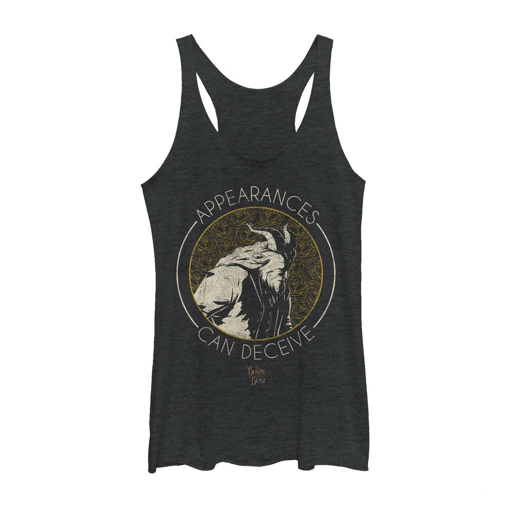 Women's Beauty and the Beast Appearances Deceive Racerback Tank Top Women's Beauty and the Beast Appearances Deceive Racerback Tank Top
