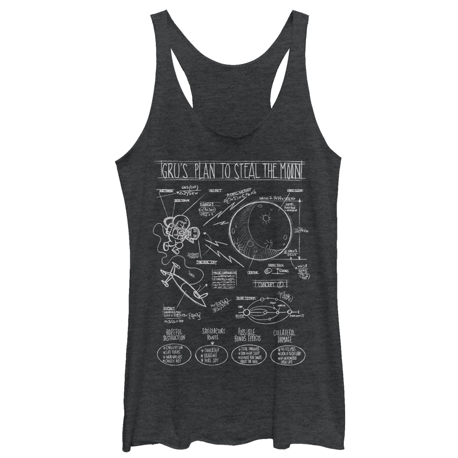 Women's Despicable Me Gru Plans to Steal Moon Racerback Tank Top Women's Despicable Me Gru Plans to Steal Moon Racerback Tank Top
