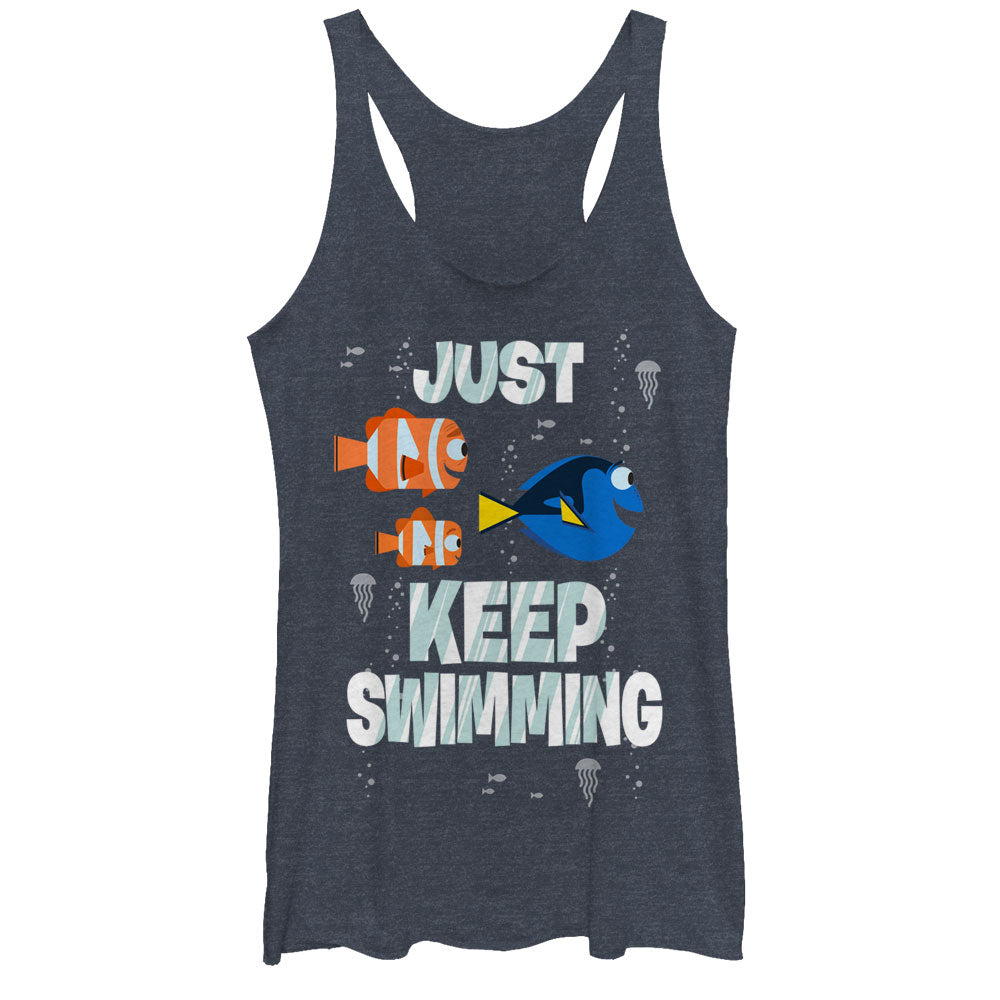 Women's Finding Dory Just Keep Swimming Racerback Tank Top Women's Finding Dory Just Keep Swimming Racerback Tank Top