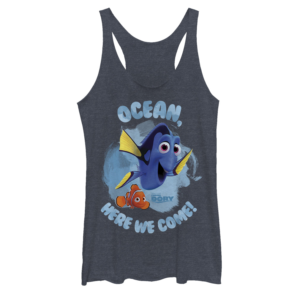 Women's Finding Dory Ocean Here We Come Racerback Tank Top Women's Finding Dory Ocean Here We Come Racerback Tank Top