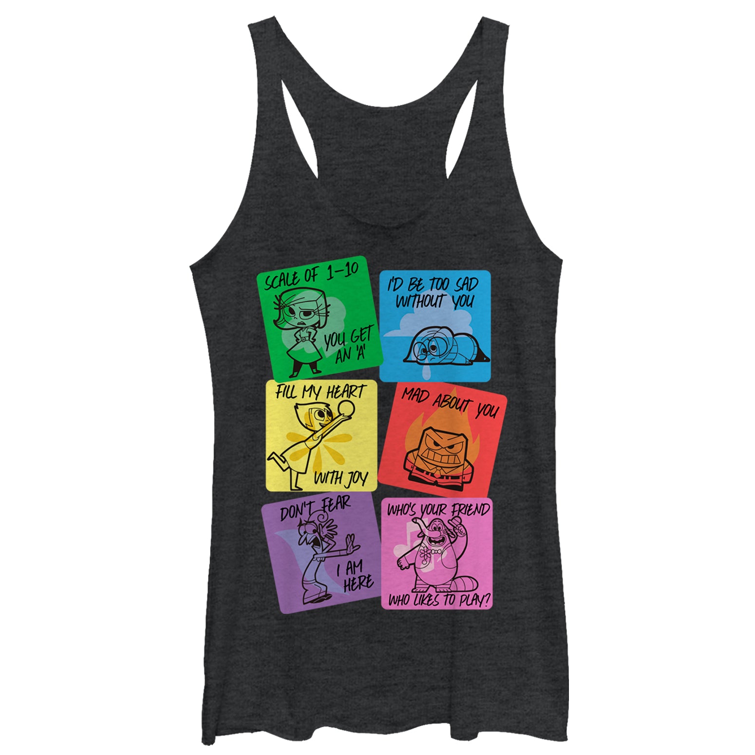 Women's Inside Out Valentine Character Cards Racerback Tank Top Women's Inside Out Valentine Character Cards Racerback Tank Top