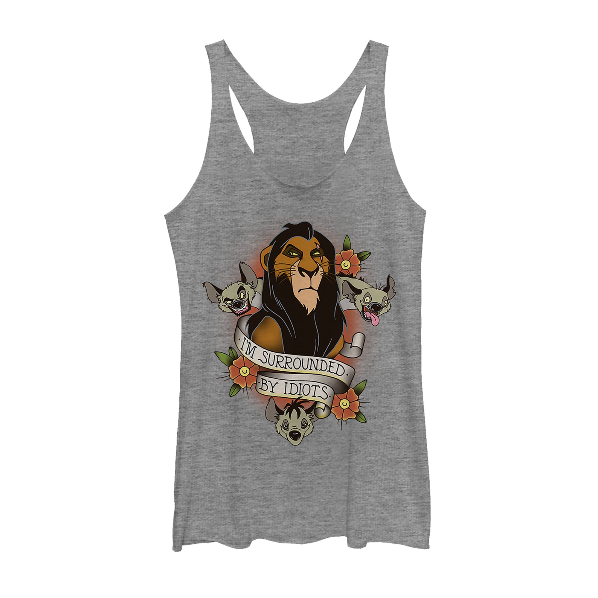Women's Lion King Scar Surrounded By Idiots Tattoo Racerback Tank Top Women's Lion King Scar Surrounded By Idiots Tattoo Racerback Tank Top