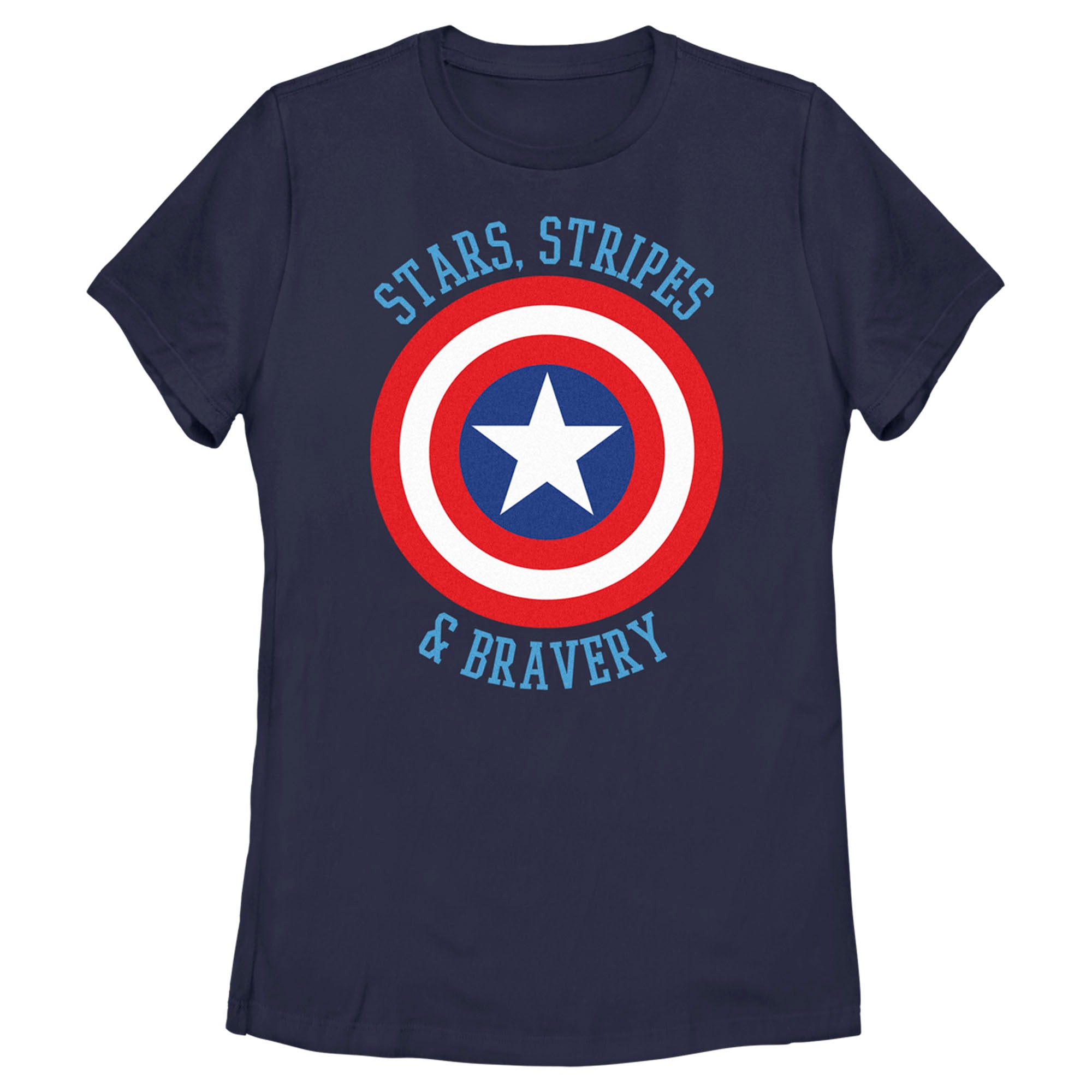 Women's Marvel Avengers Captain America Stars Stripes & Bravery T-Shirt Women's Marvel Avengers Captain America Stars Stripes & Bravery T-Shirt