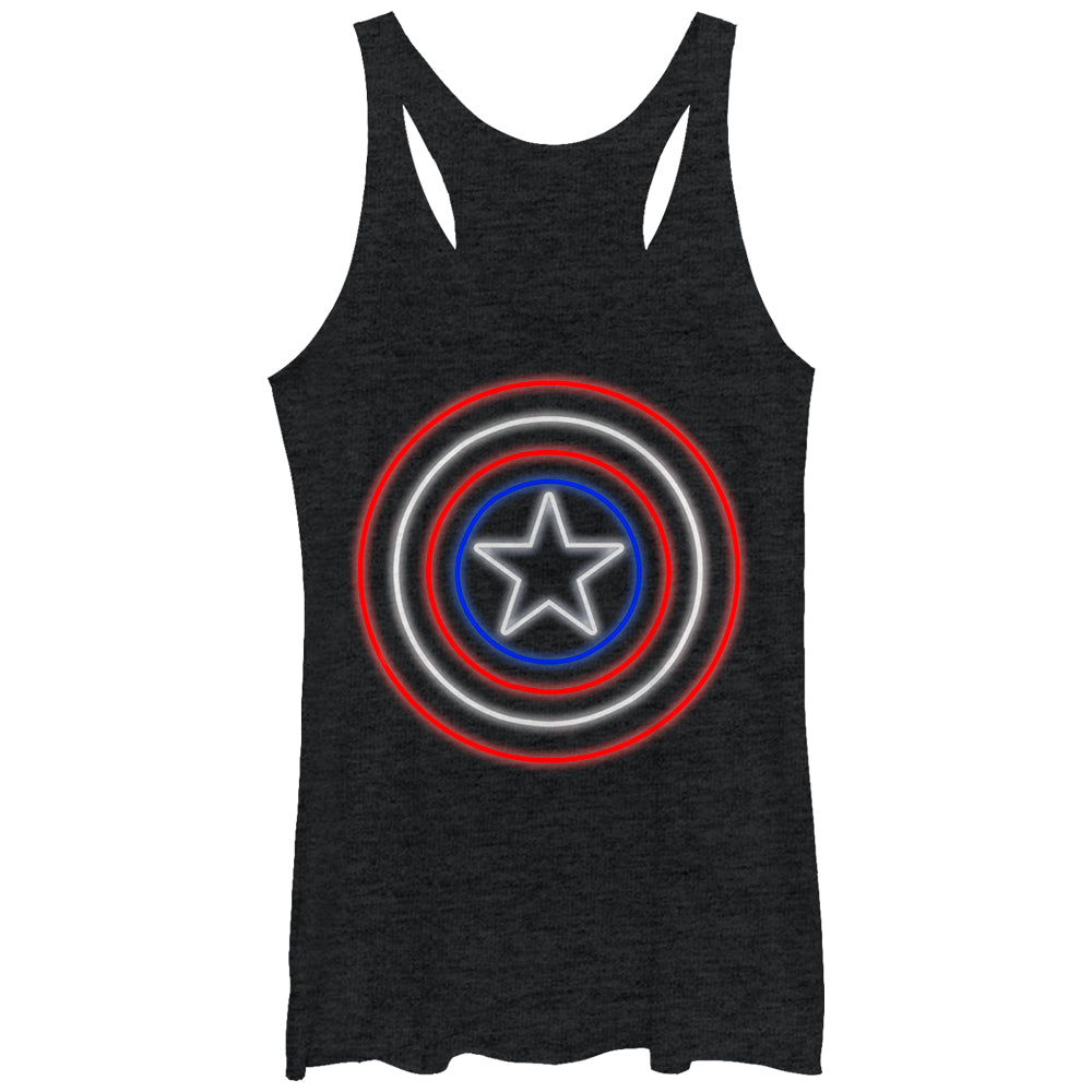 Women's Marvel Captain America Shield Neon Light Racerback Tank Top Women's Marvel Captain America Shield Neon Light Racerback Tank Top