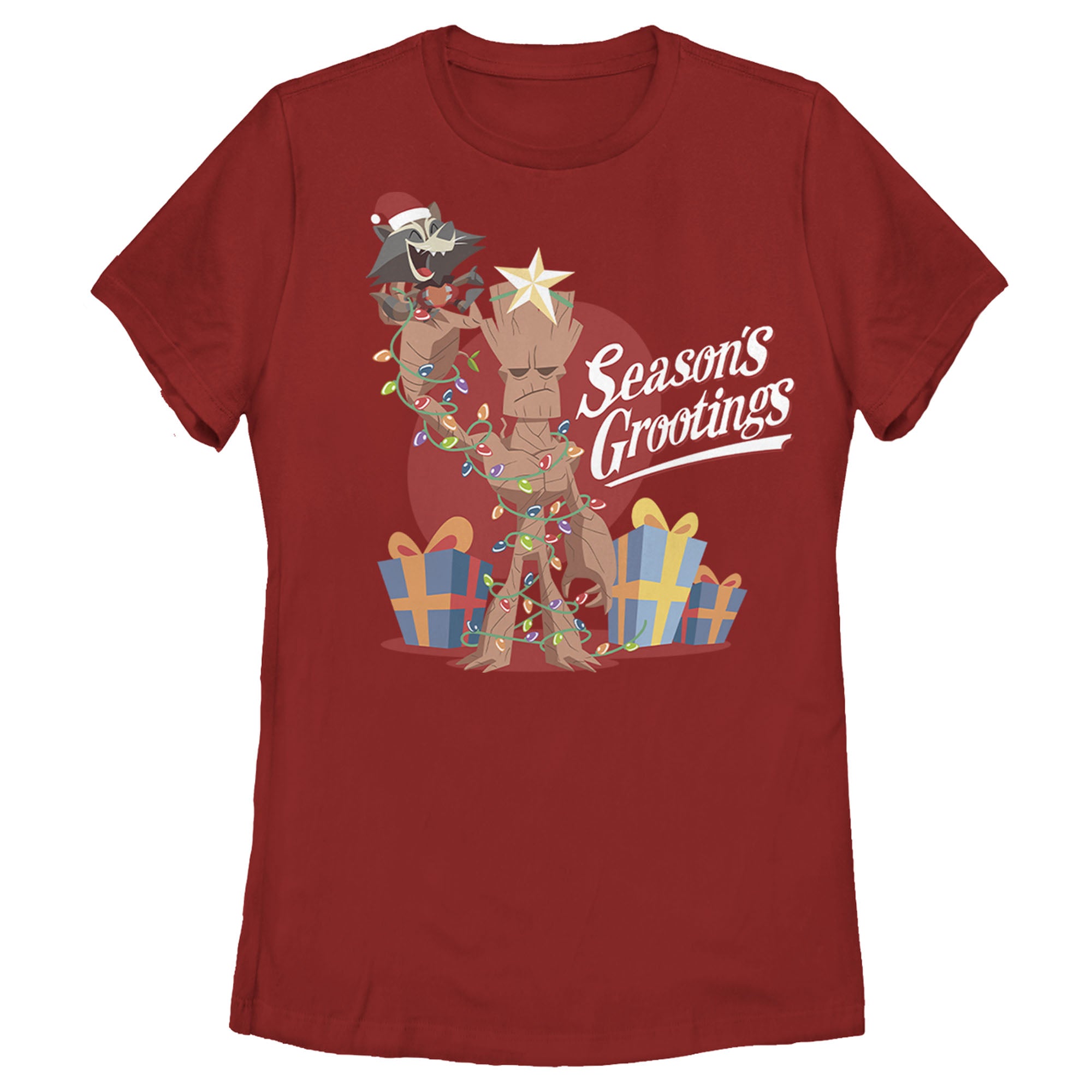 Women's Marvel Christmas Groot & Rocket Season Grooting T-Shirt Women's Marvel Christmas Groot & Rocket Season Grooting T-Shirt