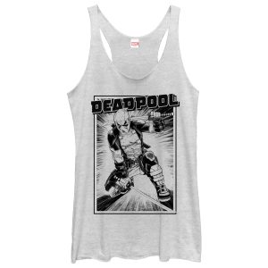 Women’s Marvel Deadpool Katana Grayscale Sword Pose Racerback Tank Top