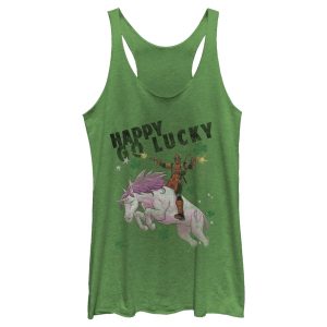 Women’s Marvel Deadpool Lucky Unicorn St. Patrick’s Racerback Tank Top