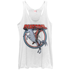 Women’s Marvel Deadpool Rides Unicorn Racerback Tank Top