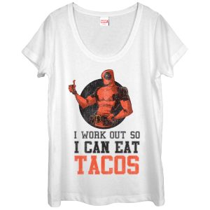 Women’s Marvel Deadpool Work Out Eat Tacos Scoop Neck
