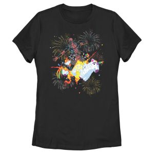 Women’s Marvel Fourth of July Deadpool Unicorn Fireworks T-Shirt