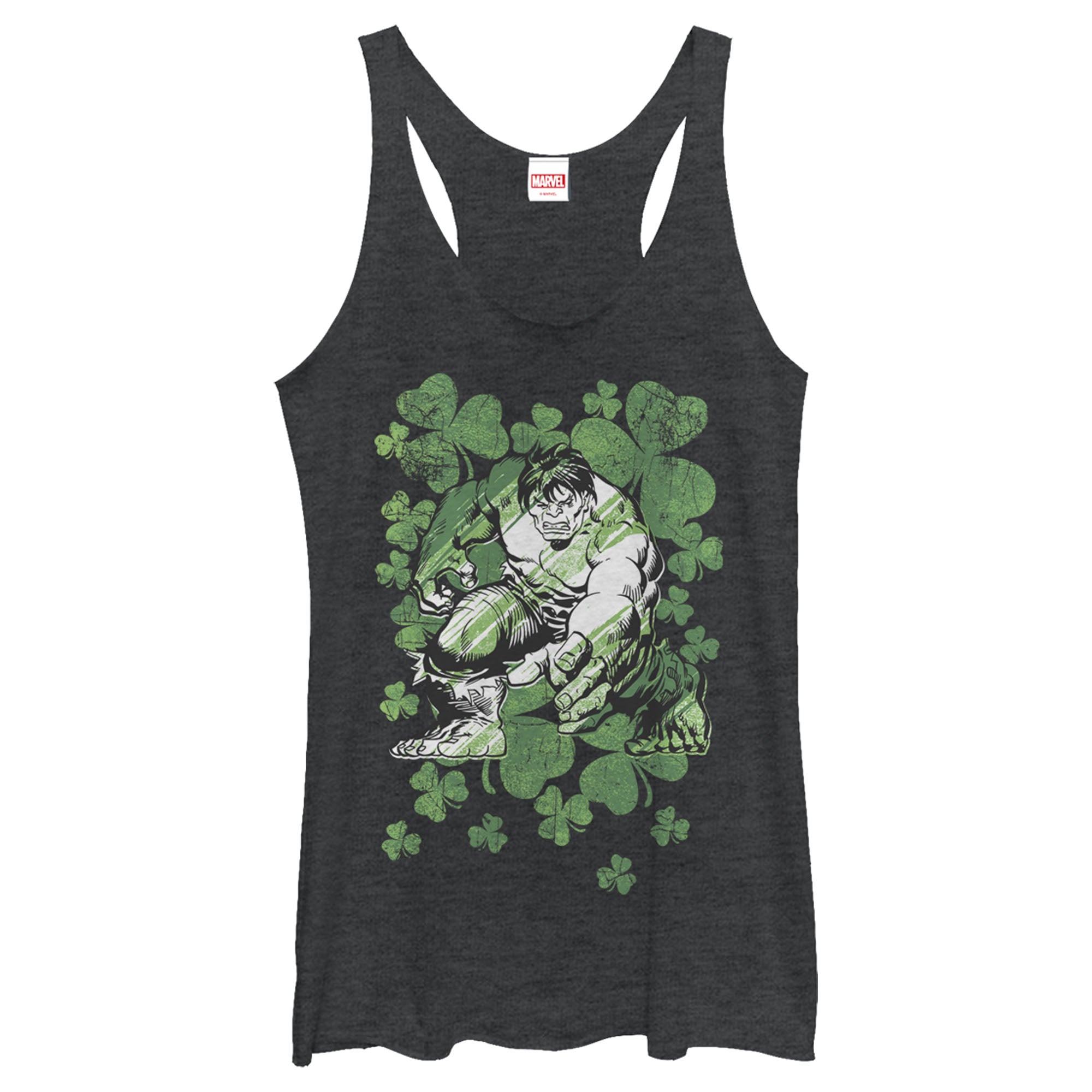Women's Marvel St. Patrick's Day Hulk Clover Field Racerback Tank Top Women's Marvel St. Patrick's Day Hulk Clover Field Racerback Tank Top