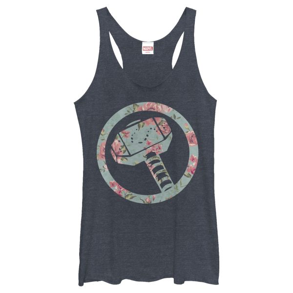 Women’s Marvel Thor Hammer Floral Print Racerback Tank Top