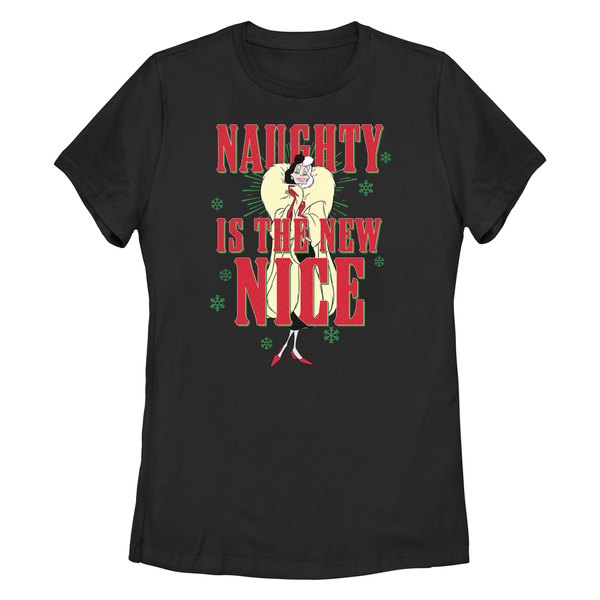 Women's One Hundred and One Dalmatians Villains Cruella Naughty Is The New Nice T-Shirt Women's One Hundred and One Dalmatians Villains Cruella Naughty Is The New Nice T-Shirt