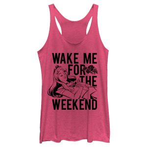 Women’s Sleeping Beauty Wake Me for Weekend Racerback Tank Top