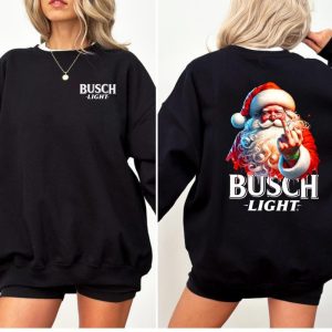 Busch Light, Santa Middle Finger Funny Red Santa Christmas 2 Sided Sweatshirt, Christmas Sweatshirt with beer, Perfect for outings and holidays