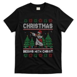 Christmas Begins With Christ Funny Ugly Christmas Jesus T-Shirt