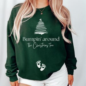 Christmas Pregnancy Announcement sweatshirt, Bumpin around the Christmas tree maternity jumper, Funny Baby reveal crewneck to family