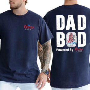 Coors Lite Dad Bod Powered By Coors Light T-shirt 2-Sided, Beer Drink Shirt, Drinking Tees For Men, Funny Drink Top for Daddy, Classic Cotton Menswear